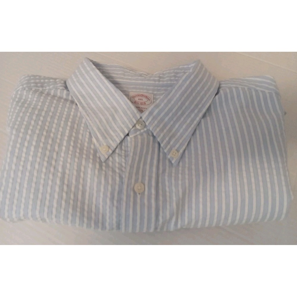 Brooks Brothers Blue White Stripe Textured Traditional Longsleeve Shirt Size XXL